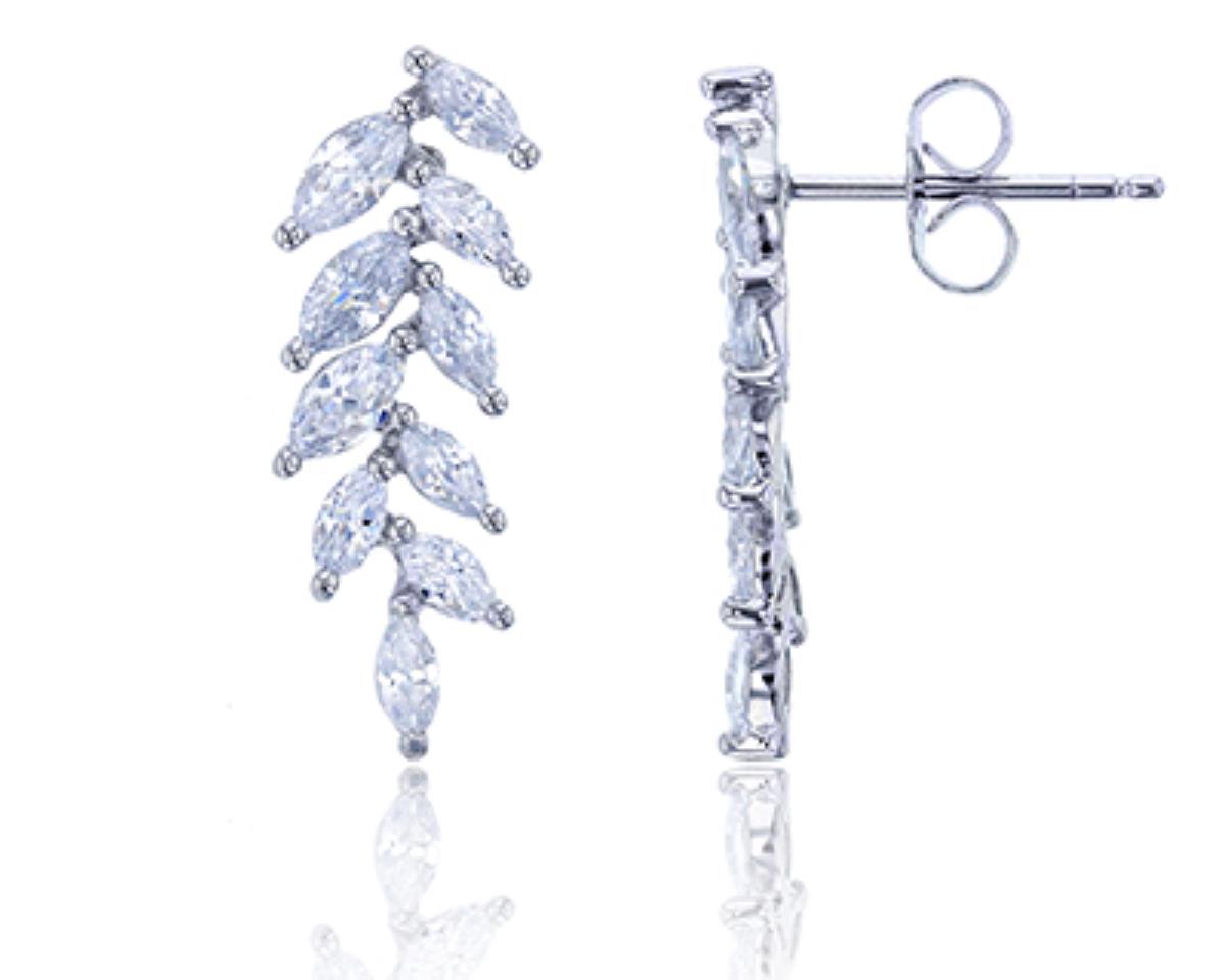 Sterling Silver Rhodium Marquise Branch CZ Drop Earring