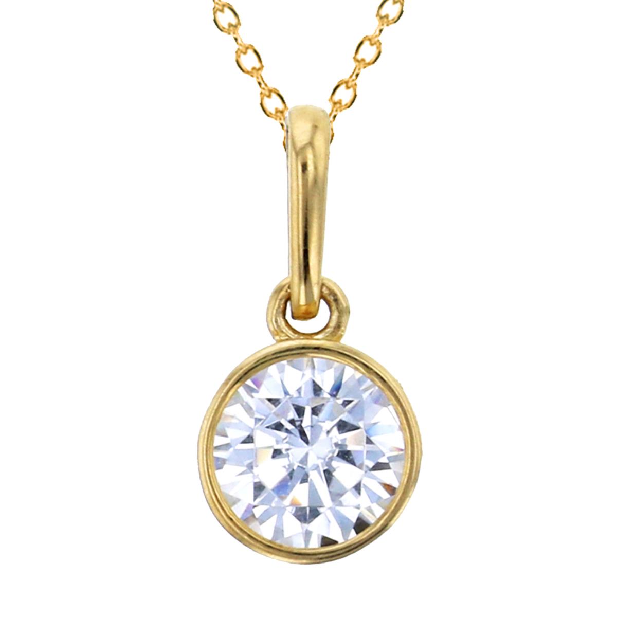 14K Yellow Gold 5mm Round Cut CZ Bezel Solitaire Dangling 11x5mm 18" Necklace