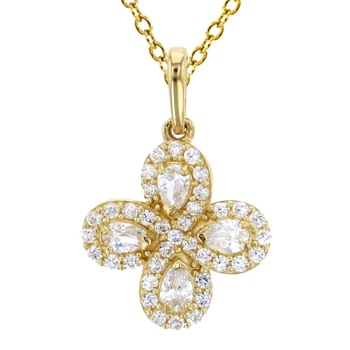 14K Yellow Gold 17x11mm Micropave Clover Dangling 18" Necklace