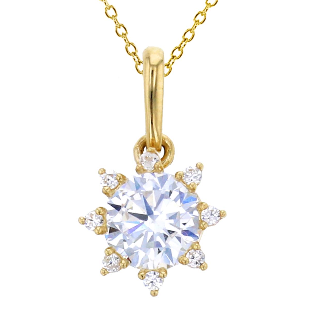10K Yellow Gold 5mm Round Cut CZ Sun Dangling 18" Necklace