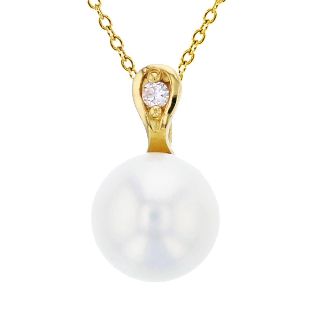 14K Yellow Gold 10x6mm Fresh Water Pearl & CZ 18" Necklace