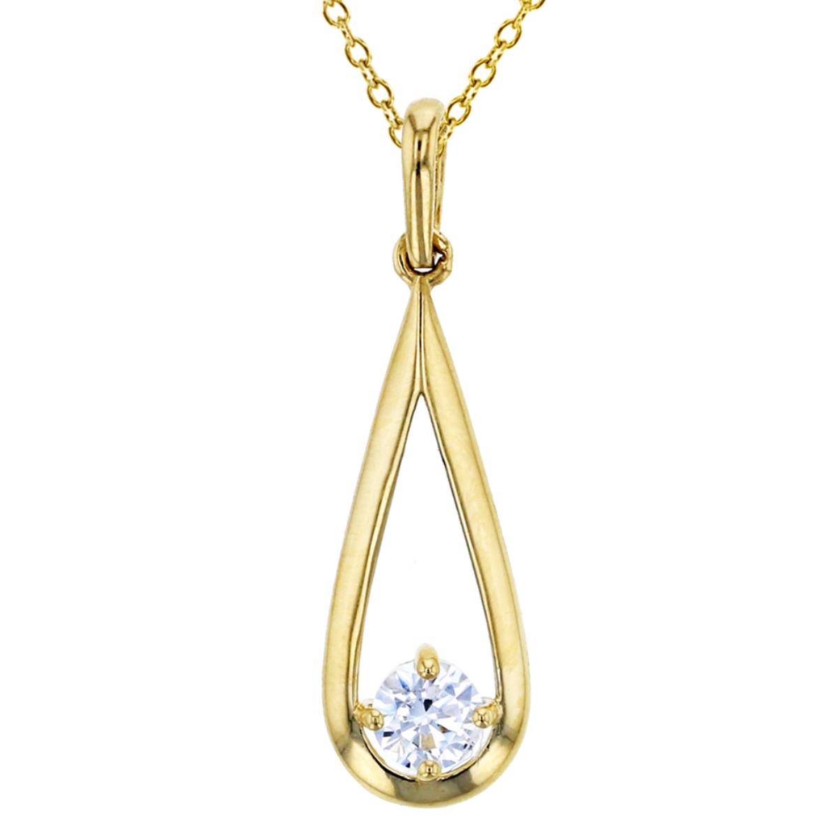 14K Yellow Gold Polished Tear Drop 3.50mm CZ Dangling 18" Necklace