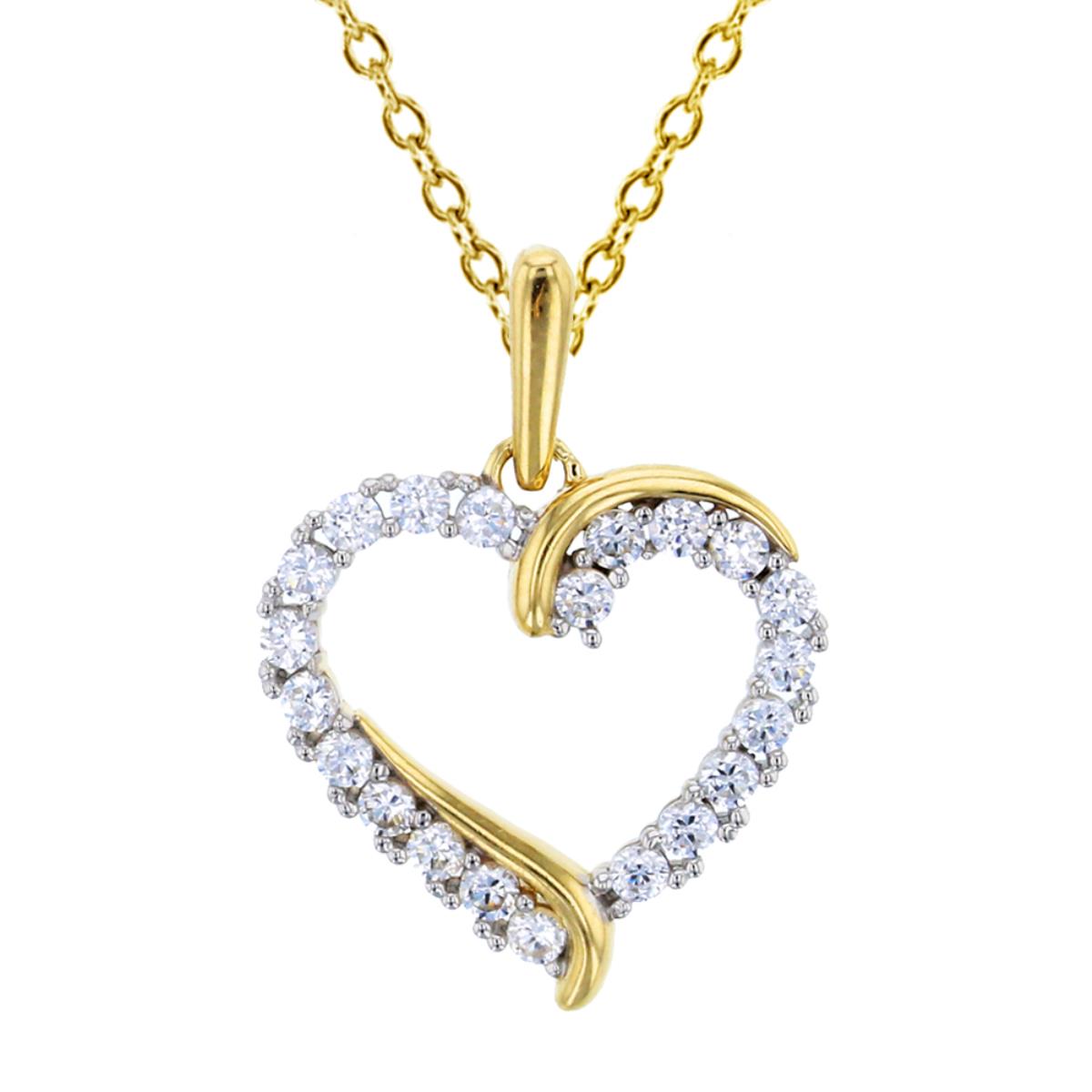 14K Yellow Gold Micropave 18x14mm Open Heart CZ Dangling 18" Necklace