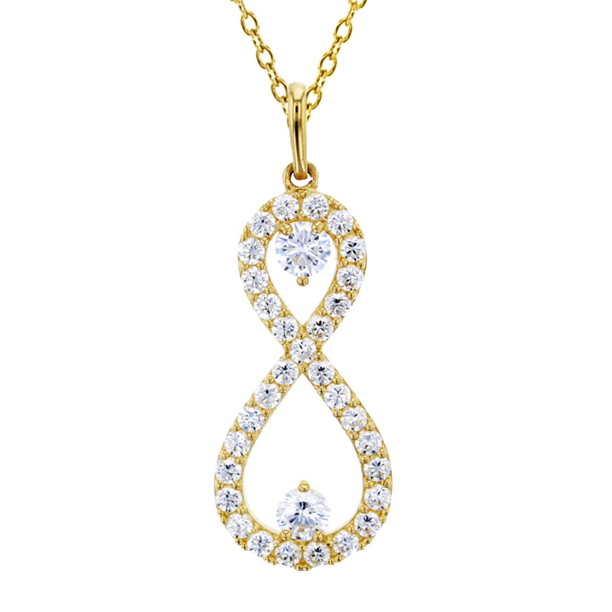 14K Yellow Gold 26X9mm Pave Infinity Dangling 18" Necklace