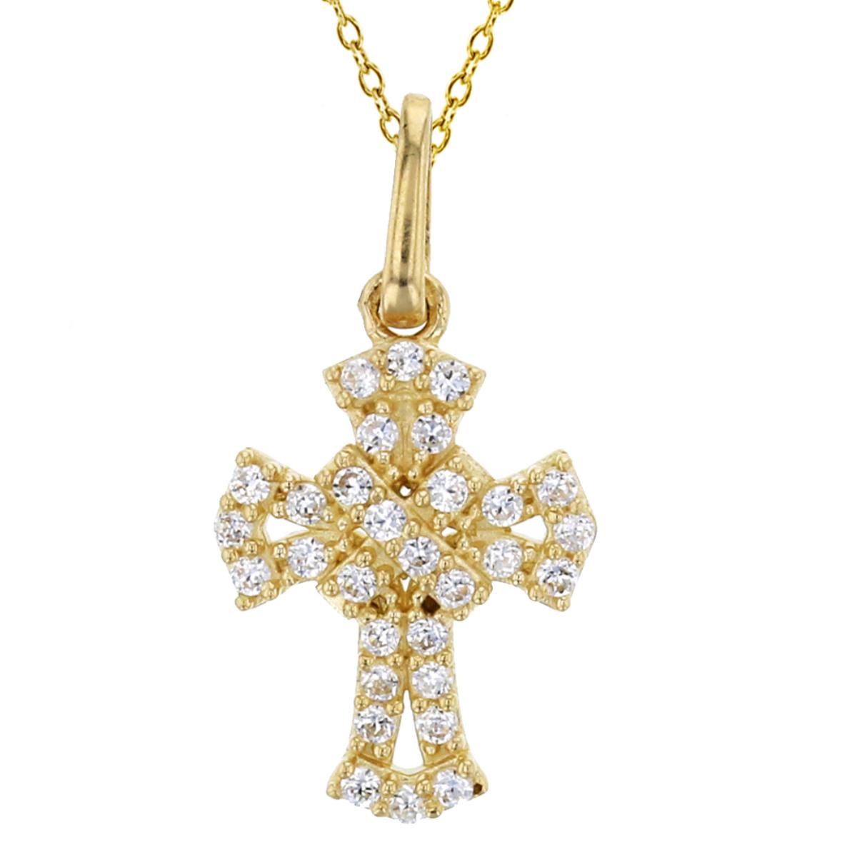 14K Yellow Gold 17x9mm Micropave CZ Cross Dangling 18" Necklace