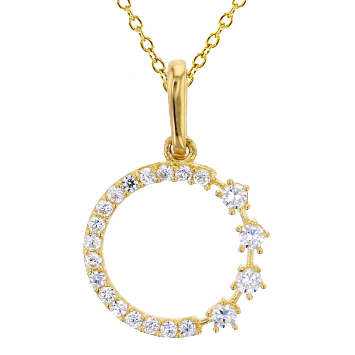 14K Yellow Gold 16X10mm Micropave Open Circle CZ Dangling 18" Necklace