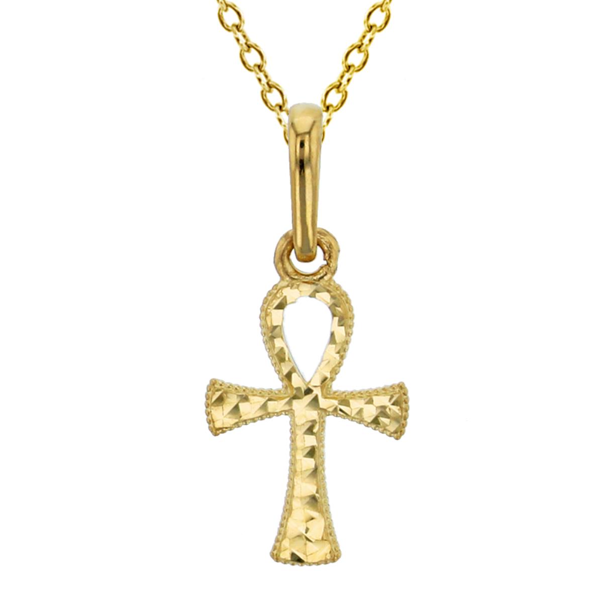 14K Yellow Gold Diamond Cut 15x7mm Small Ankh Cross 18" Necklace