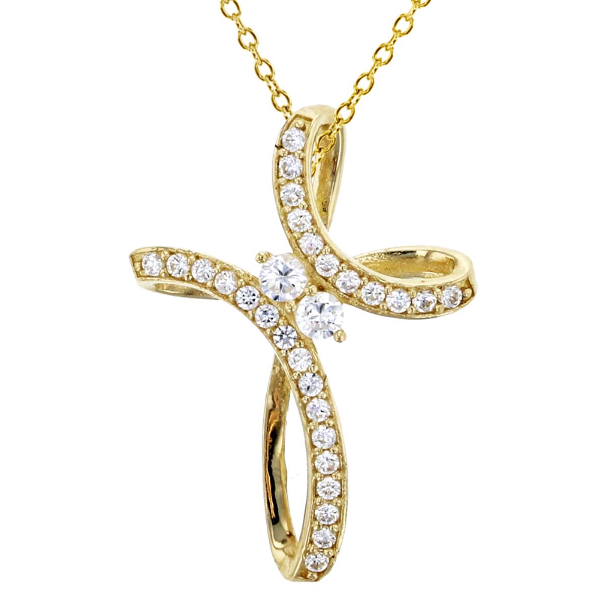 10K Yellow Gold Micropave Swirl Cross 18" Necklace