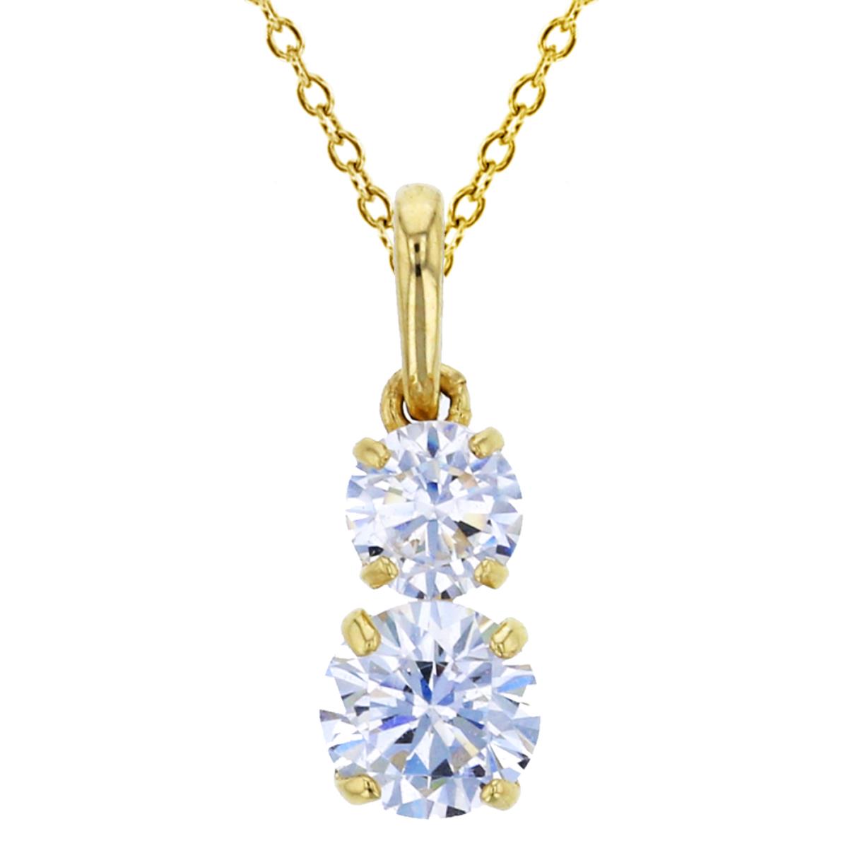 14K Yellow Gold 4mm & 5mm Round Cut 2-Stone Dangling 18" Necklace