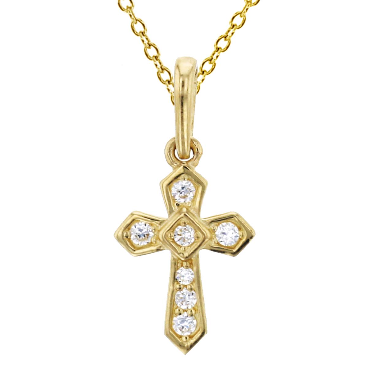 14K Yellow Gold Polished 16x7mm CZ Cross Dangling 18" Necklace