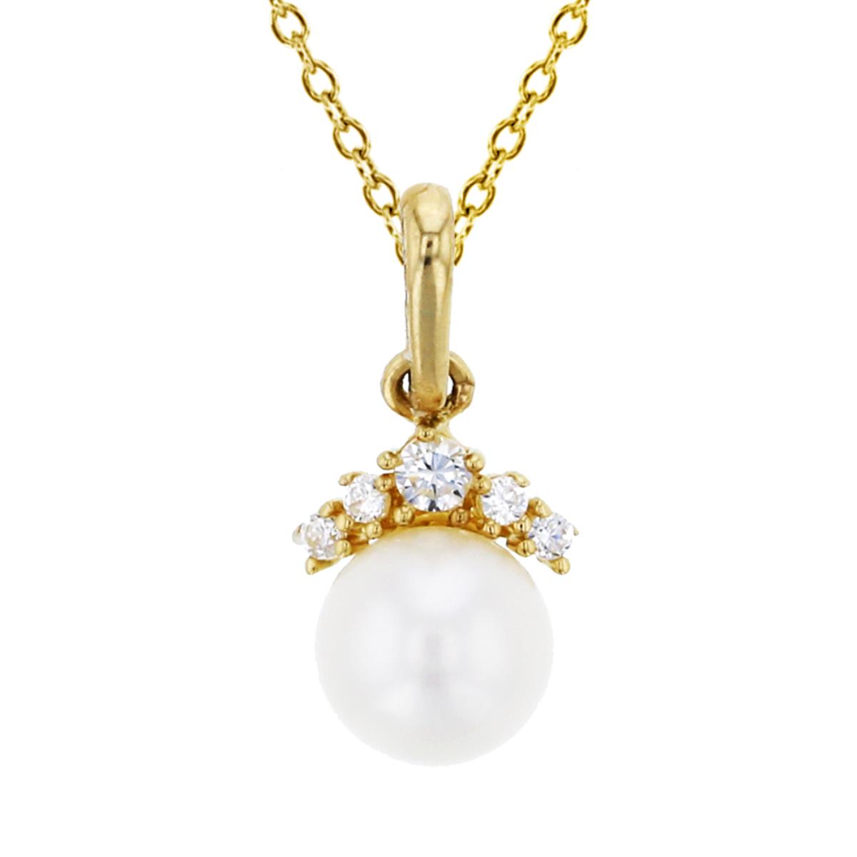 14K Yellow Gold 5mm Fresh Water Pearl & CZ Dangling 18" Necklace