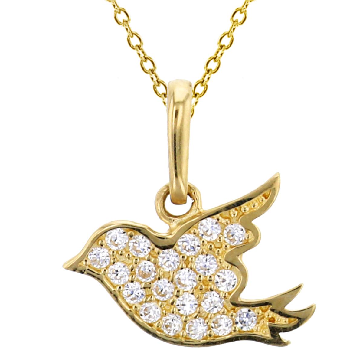 14K Yellow Gold Micropave 11x10mm Dove 18" Necklace