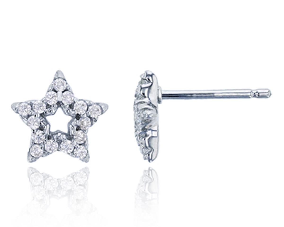 Sterling Silver Rhodium Micropave 7mm Open Center Star Stud Earring