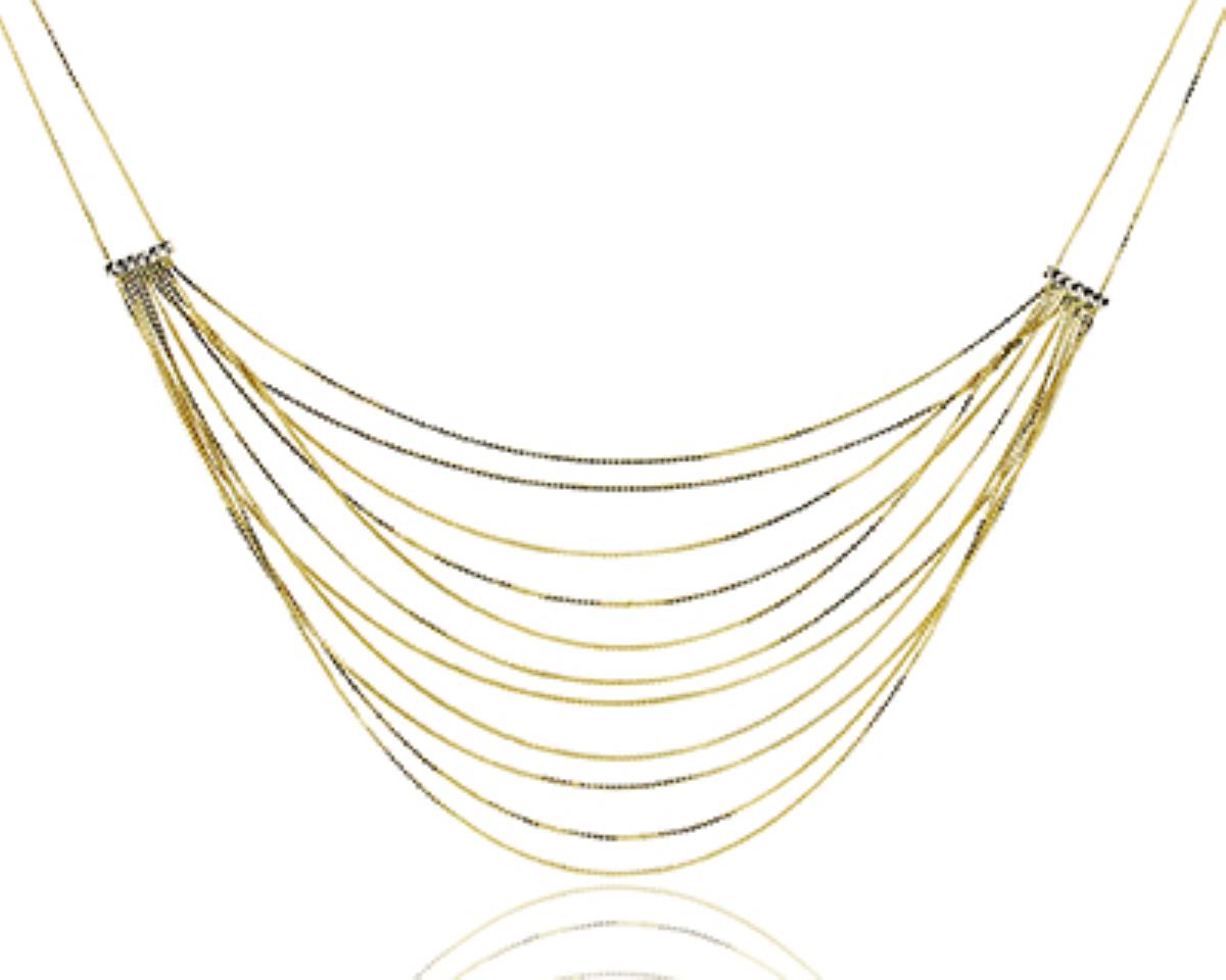 14K Yellow Gold White DC Bar with 11-Strand 17" Box Chain Necklace