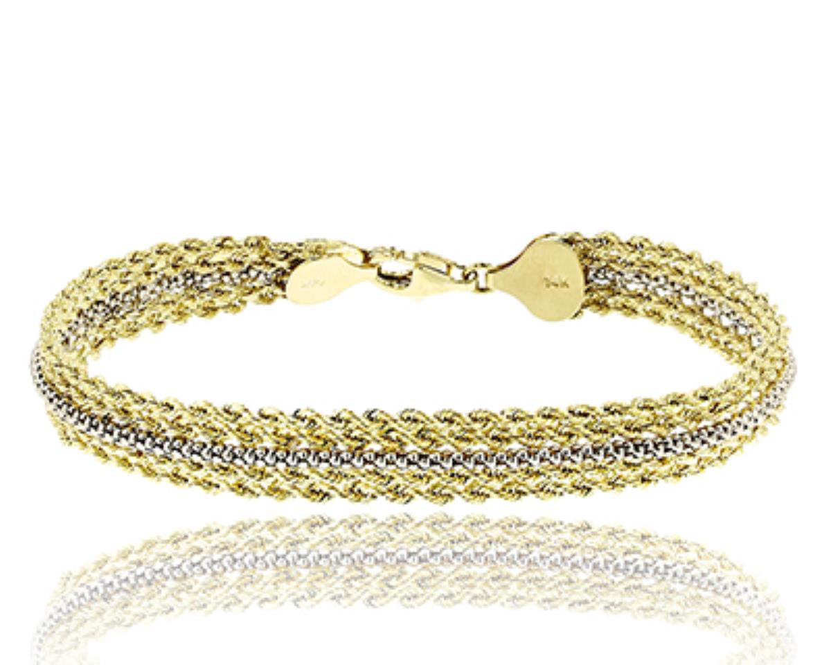 14K Two-Tone Gold Multi-Twisted Rope with Popcorn 7.5"  Bracelet
