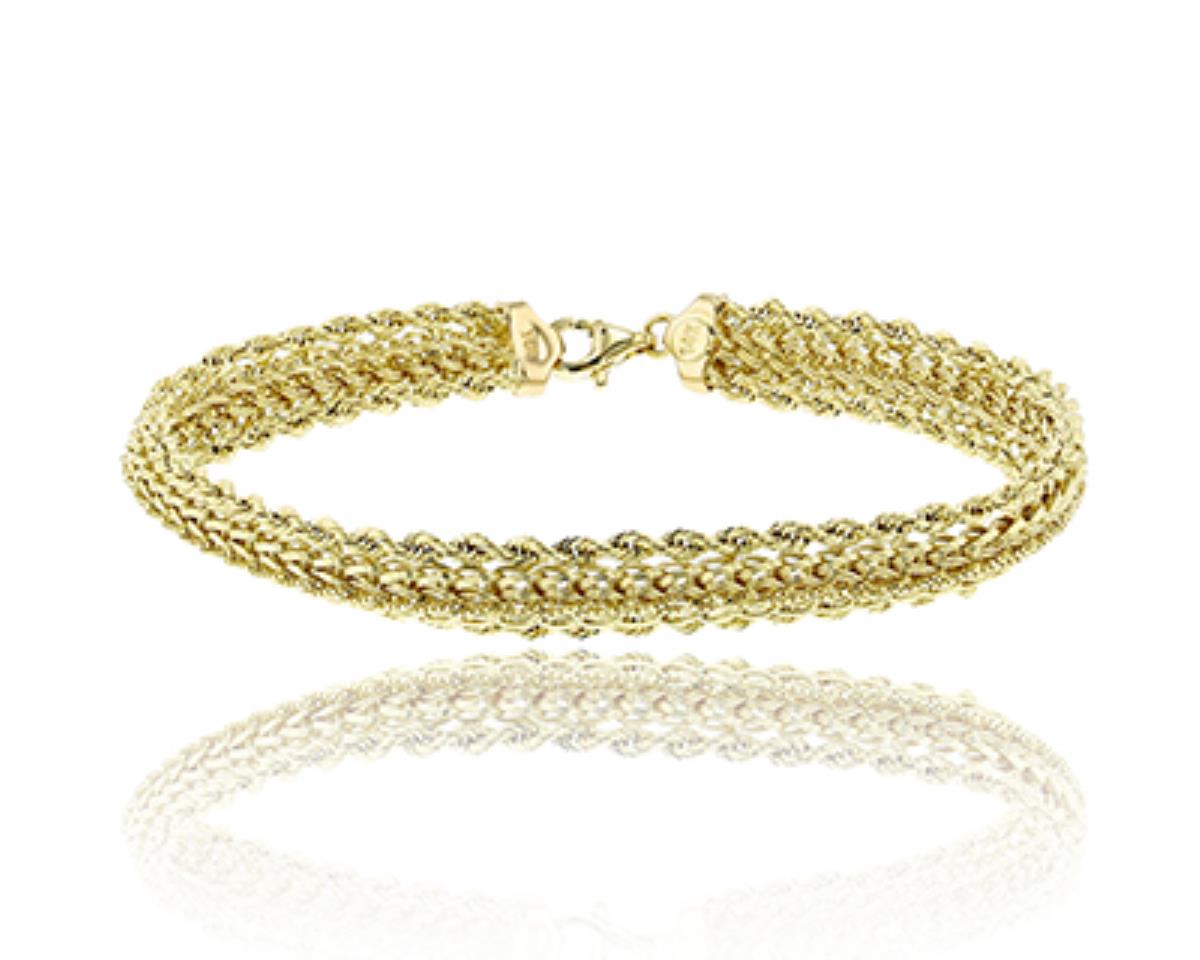 14K Yellow Gold DC Herringbone Style 7.5" Fancy Rope Bracelet