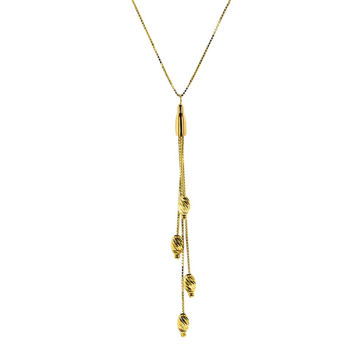 14K Yellow Gold DC 3mm Dangling Bead 17" Necklace