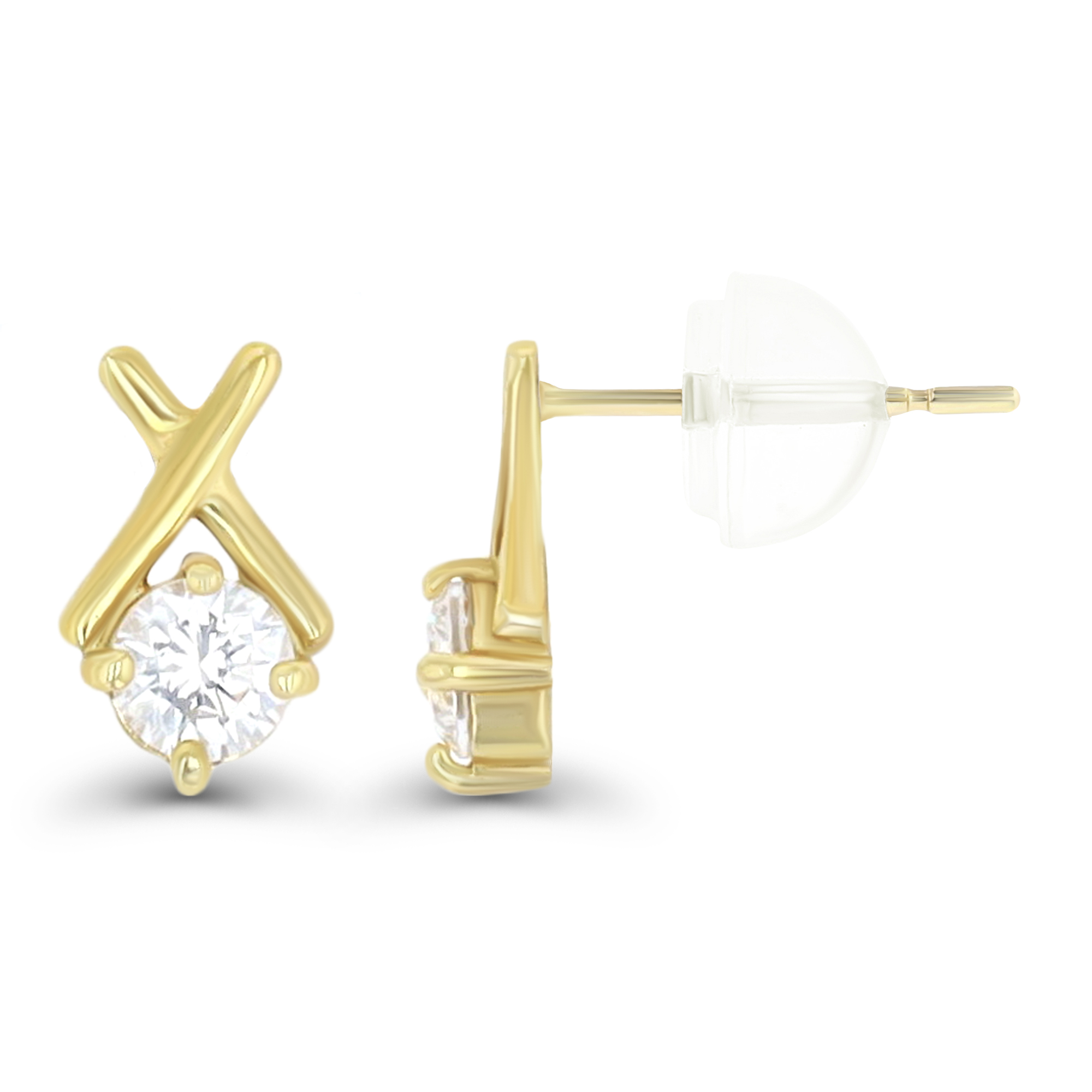 14K Yellow Gold Polished 3mm Rd XO Stud Earring & 14K Silicone Back