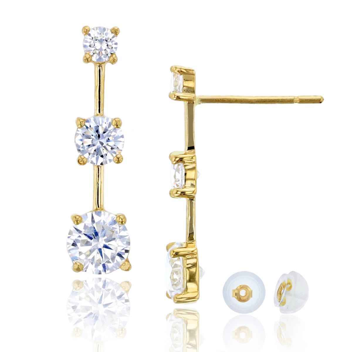 14K Yellow Gold Rd Graduated Iiner Drop Earring & 14K Silicone Back