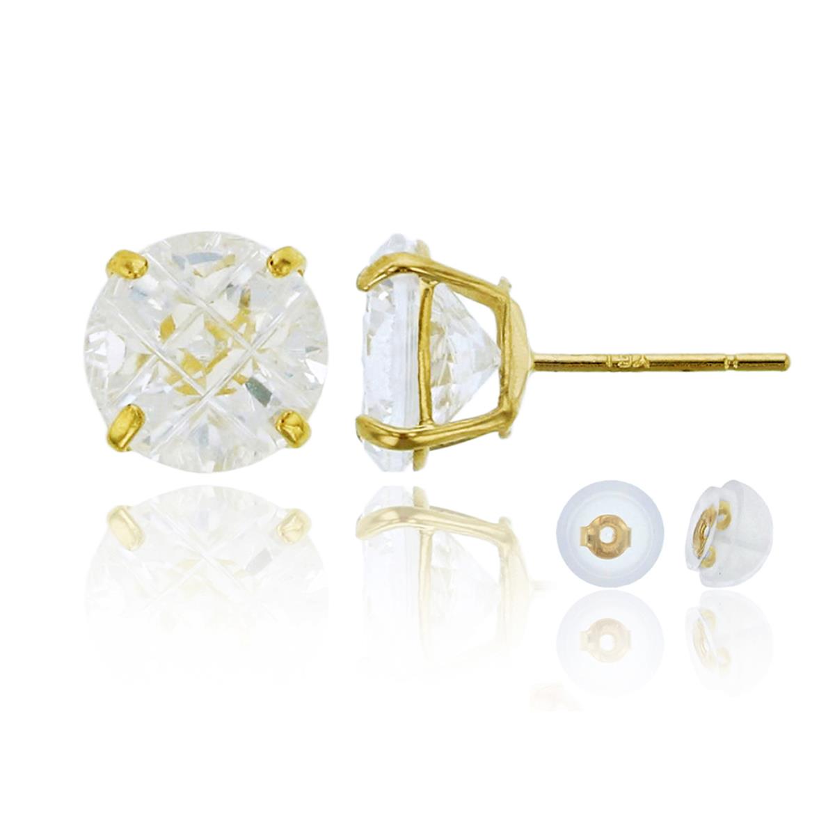 14K Yellow Gold 5mm 9-Segment Round CZ Basket Stud Earring & 14K Silicone Back