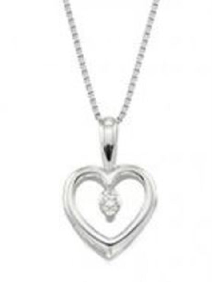 Platinum Plated Brass Heart with CZ Center Cable Chain Necklace