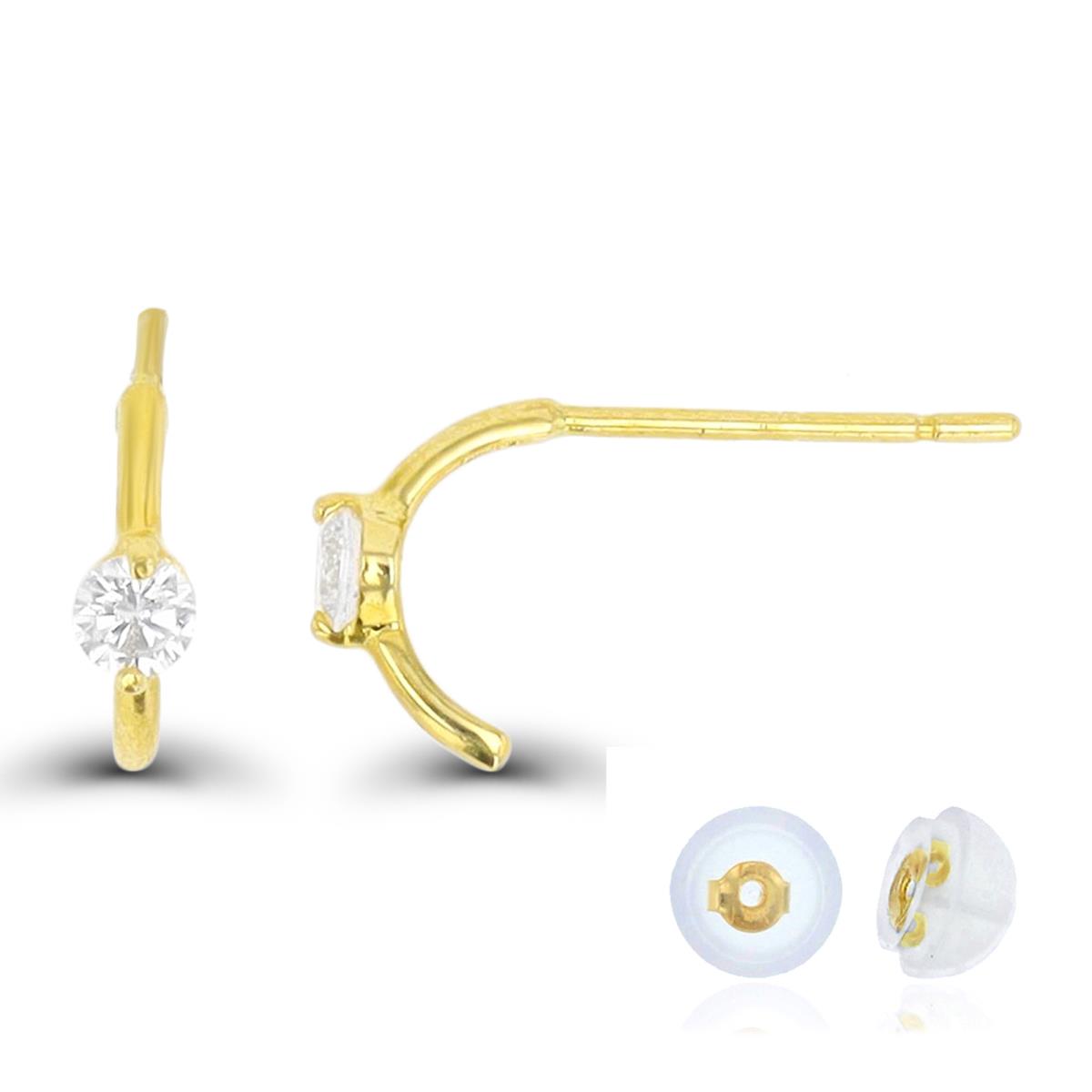 14K Yellow Gold 2.5mm Rd Fancy Classic Half Hoop Stud Earring & 14K Silicone Back