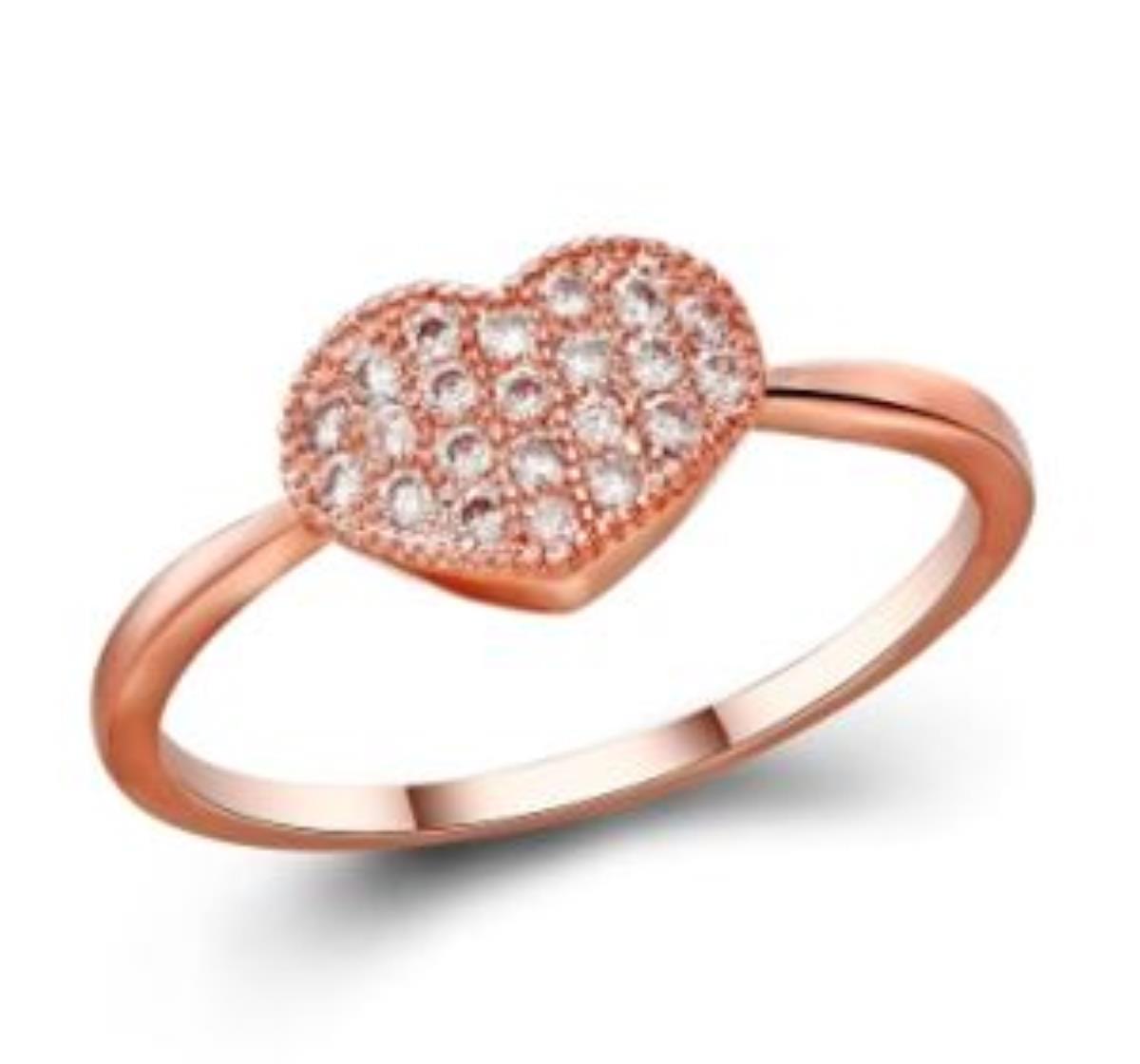 Platinum Plated Brass Rose Heart Pave Ring