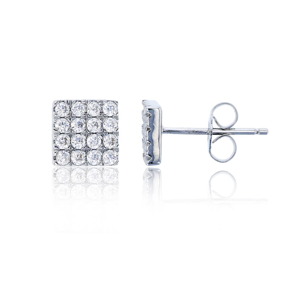 Sterling Silver Rhodium 6x6mm Micropave Square CZ Stud Earring