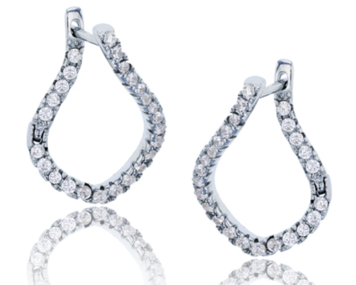 Sterling Silver Rhodium Micropave Curved Open Tear Latchback Earring