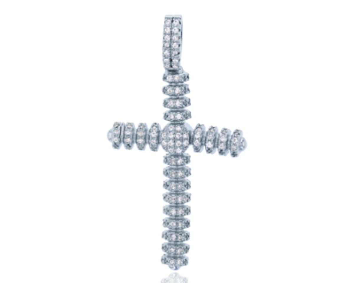 Sterling Silver Rhodium Micropave Dangling Cross Pendant