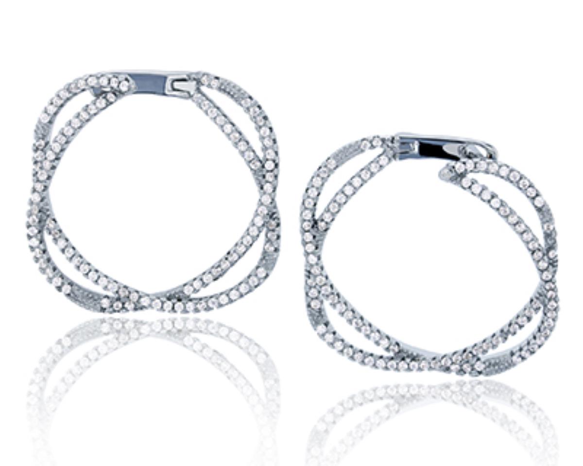 Sterling Silver Rhodium Micropave Interlocking Knot CZ Hoop Earring
