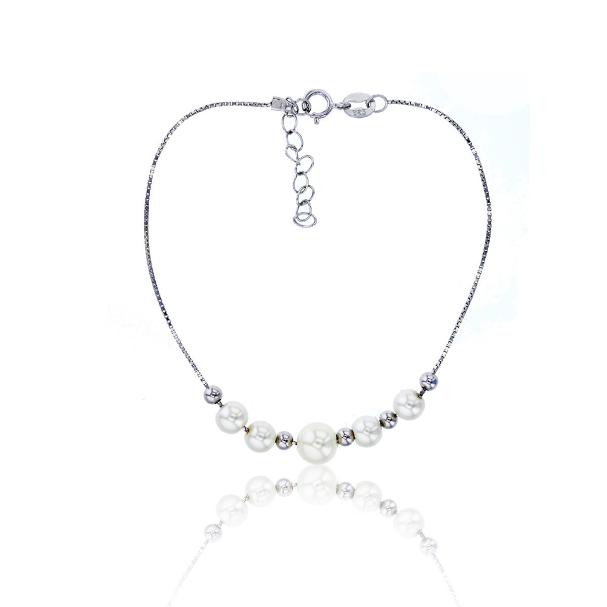 Sterling Silver Rhodium 5 Fresh Water Pearl  7" +1" Extender Bracelet