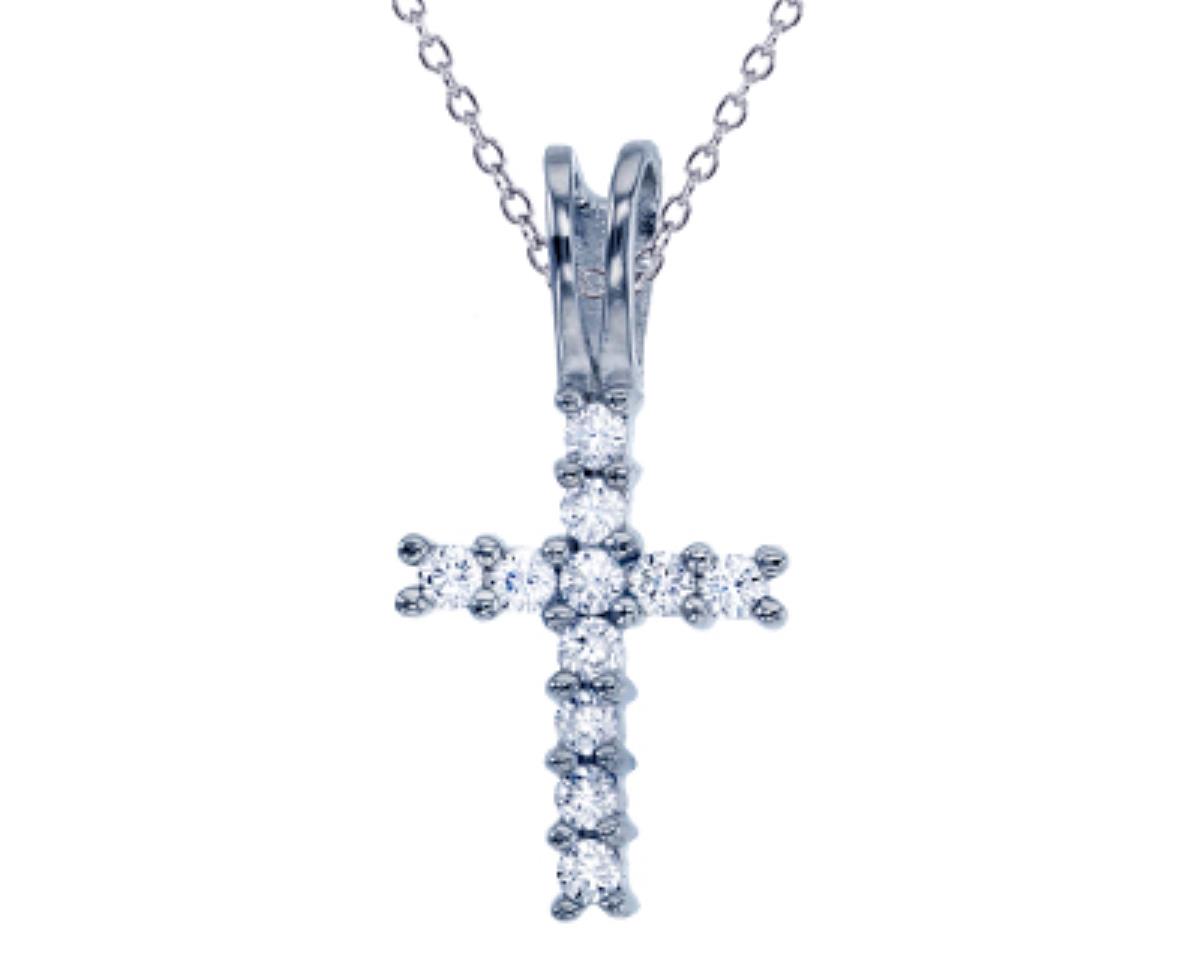 Sterling Silver Rhodium Micropave Cross Double Bail 18" Necklace