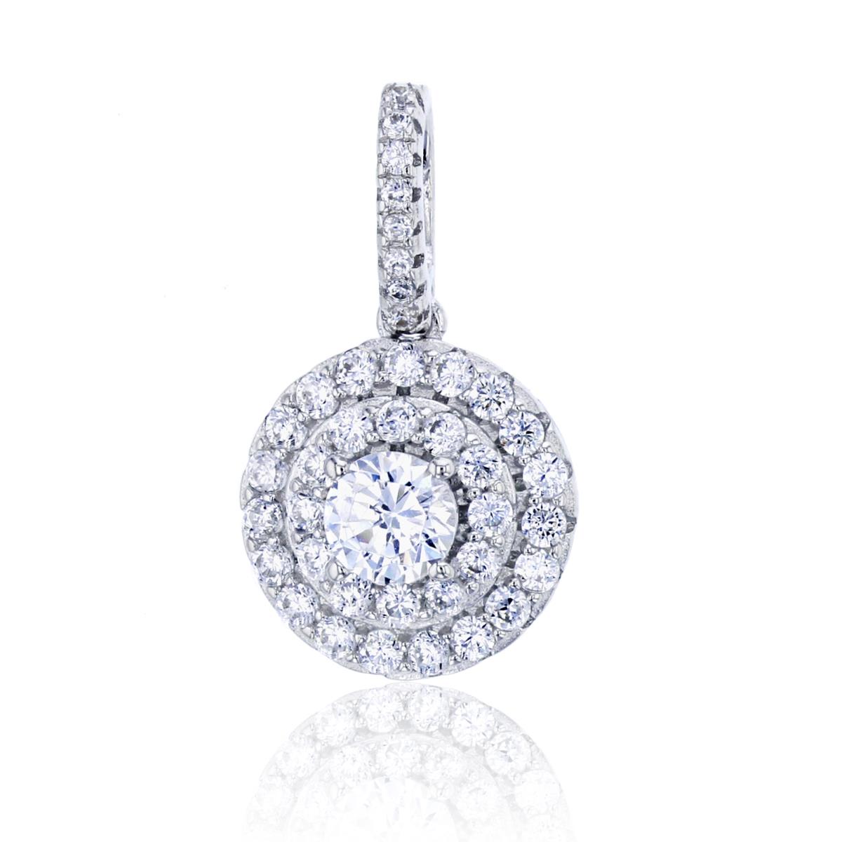 Sterling Silver Rhodium 4.75mm Round Cut CZ Micropave Circle Dome Dangling Pendant