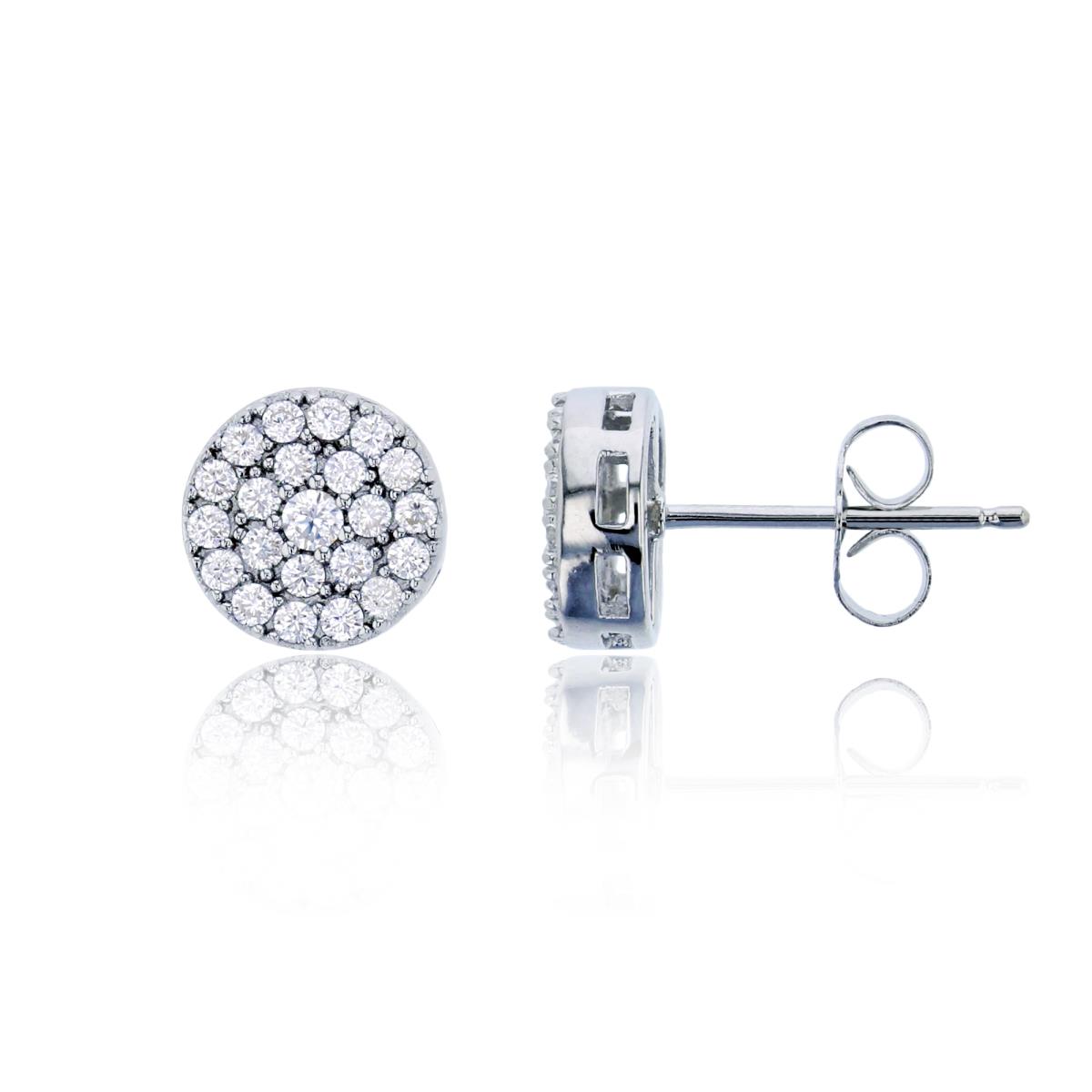 Sterling Silver Rhodium 8mm Round Micropave CZ Stud Earring