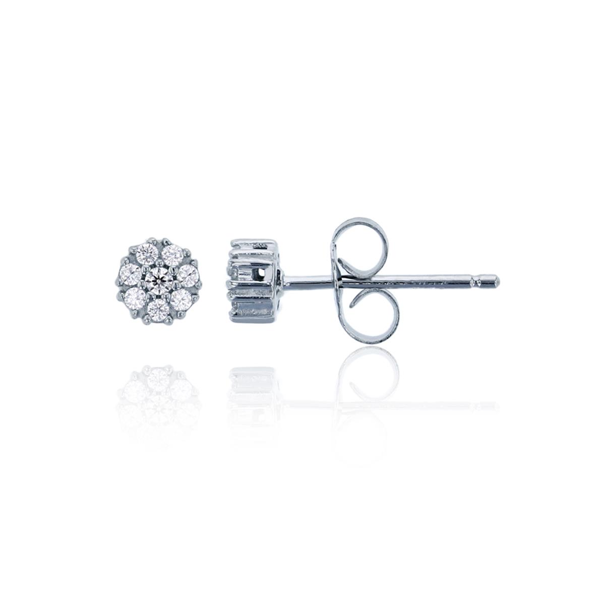 Sterling Silver Rhodium Micropave CZ Cluster 5mm Stud Earring