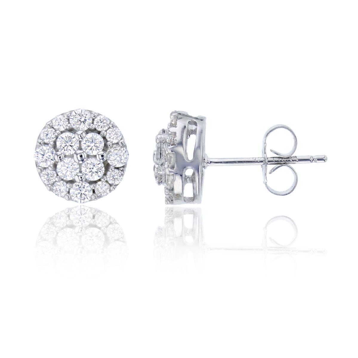 Sterling Silver Rhodium Micropave 9x9mm Cluster CZ Stud Earring