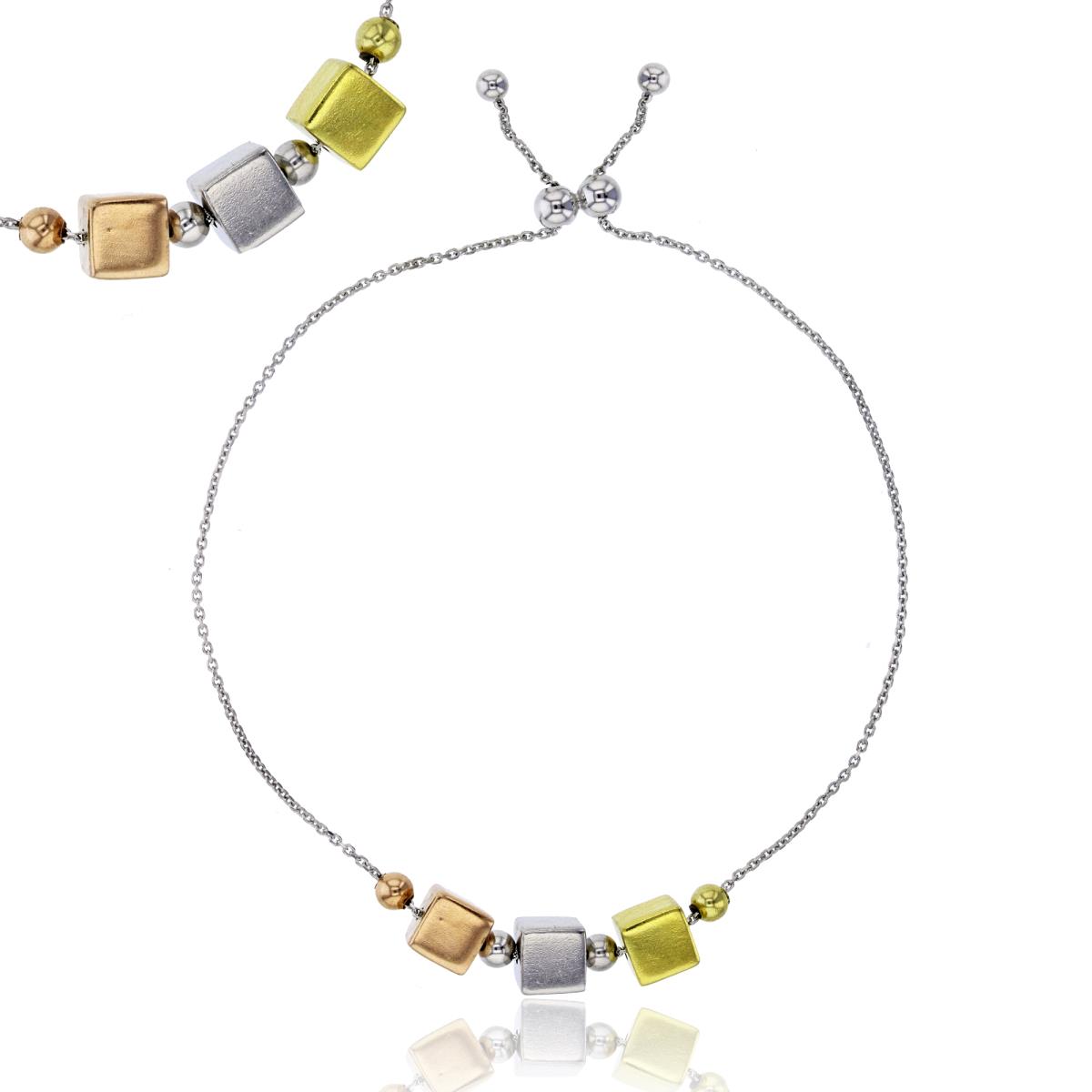 Sterling Silver Tricolor Polished Three Cube Adjustable Bracelet