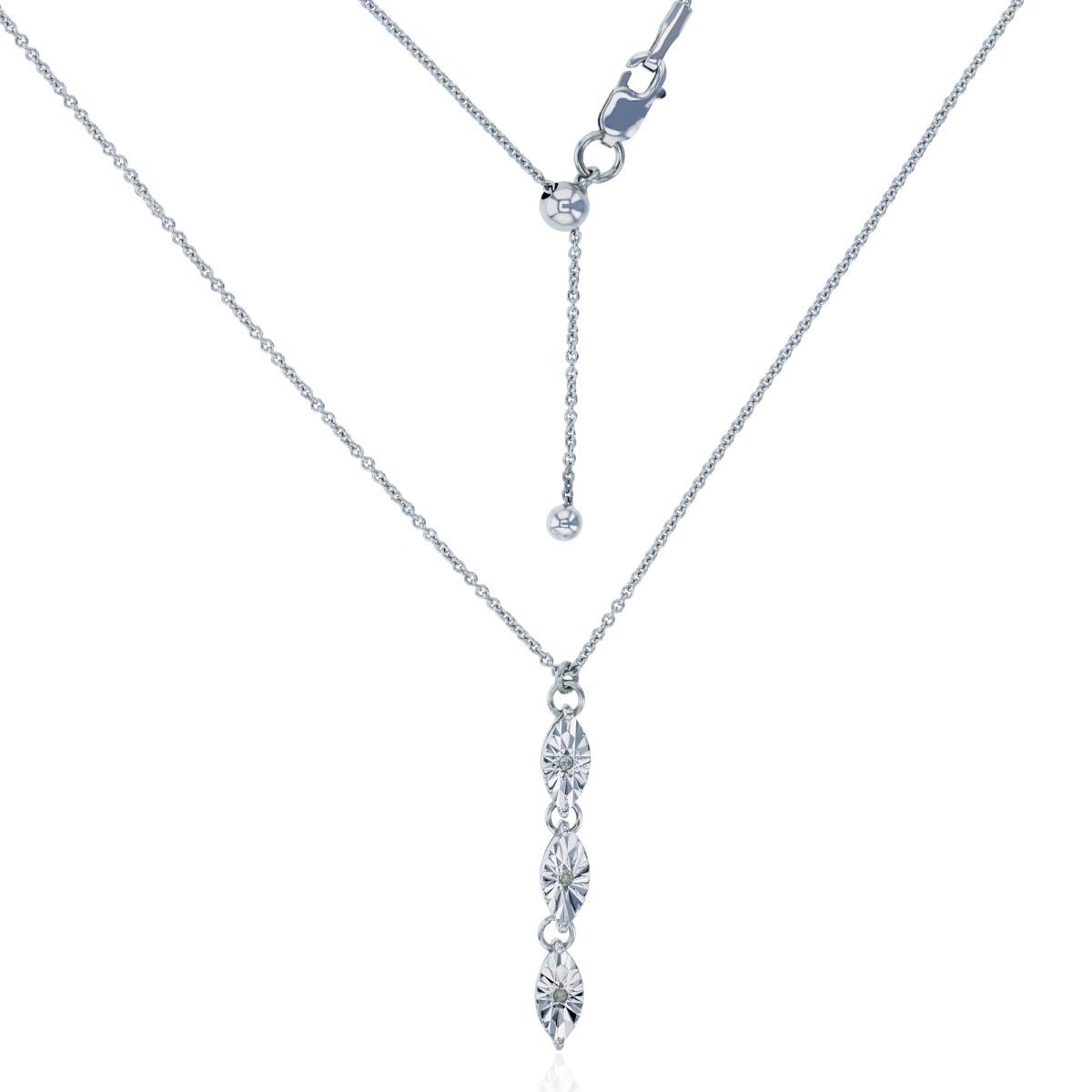 Sterling Silver Rhodium 0.5pt Diamond Accent 22" Dangling DC Oval Shaped Adjustable Necklace