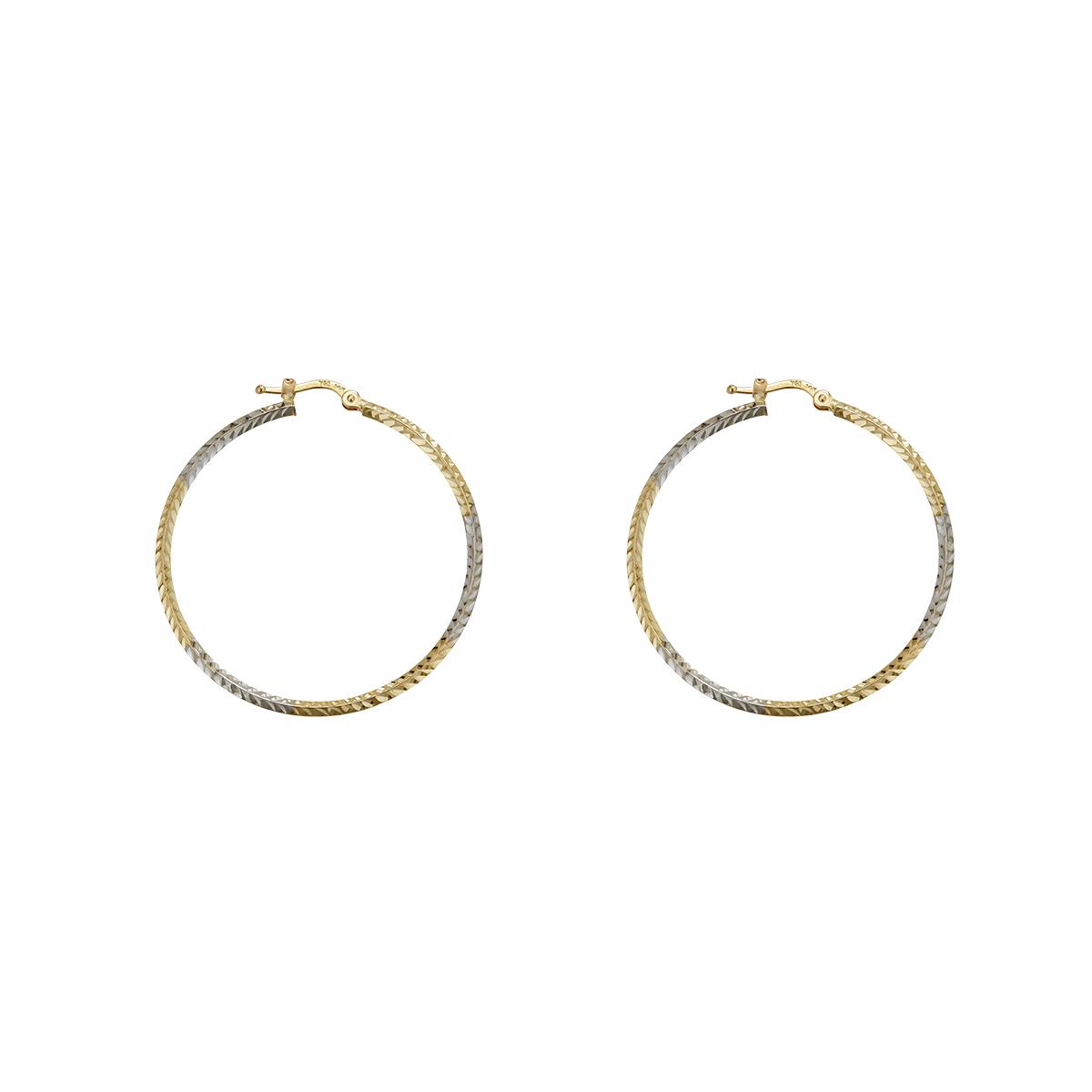 10K Two-Tone Gold Diamond Cut 2x35mm Hoop Earring