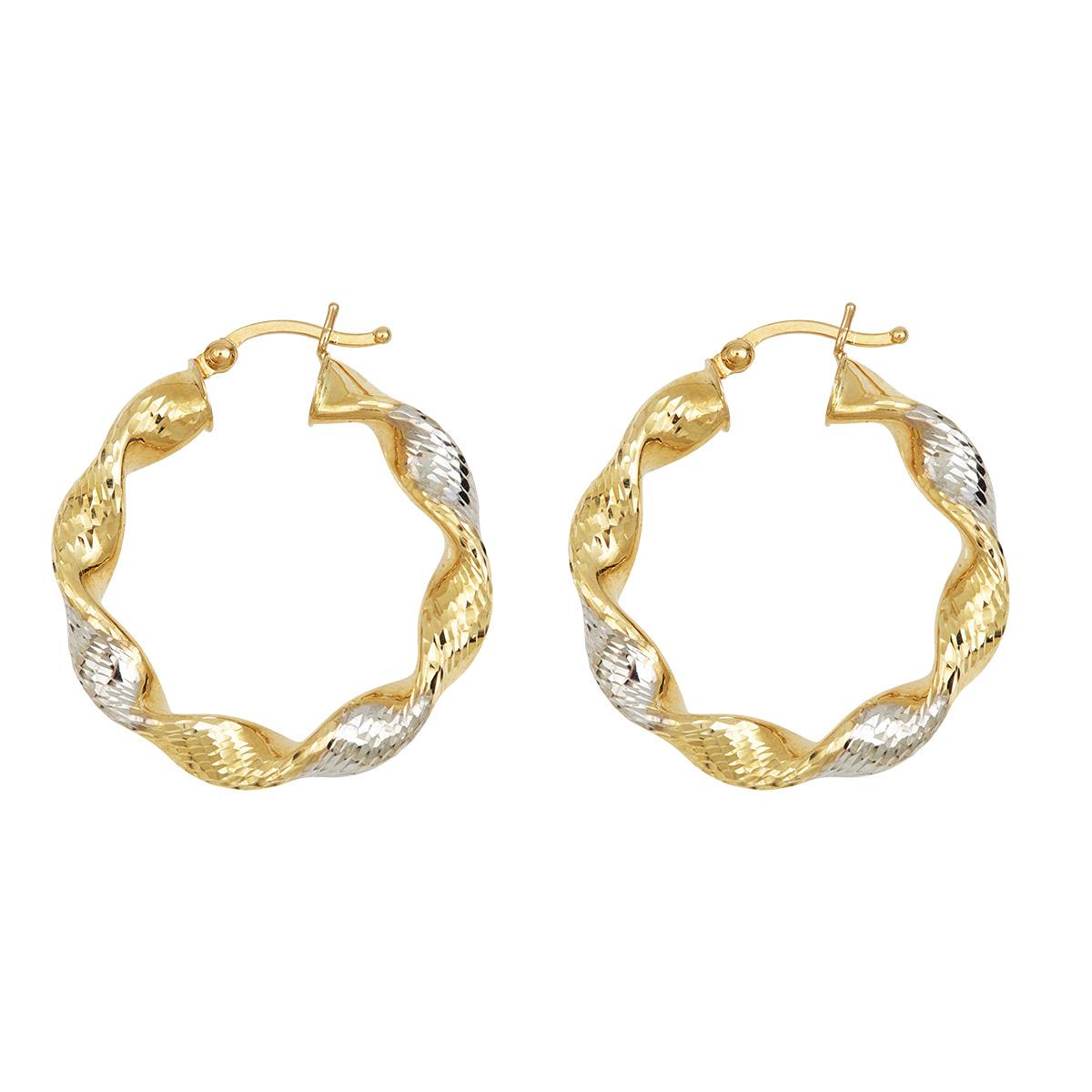 10K Two-Tone Twisted Dia-cut 5x40mm Hoop Earring