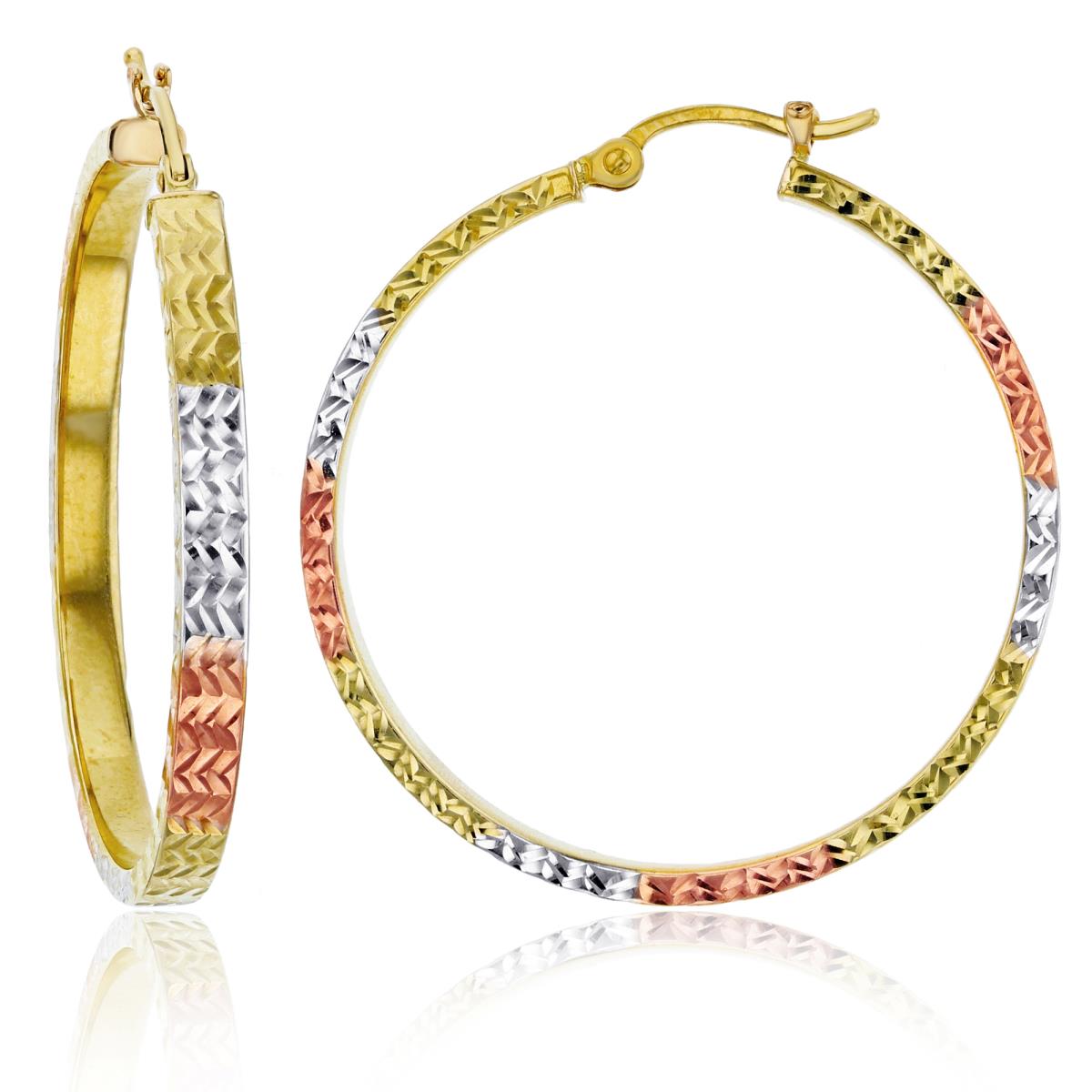 10K Tri-color Gold Diamond Cut 3x35mm Hoop Earring