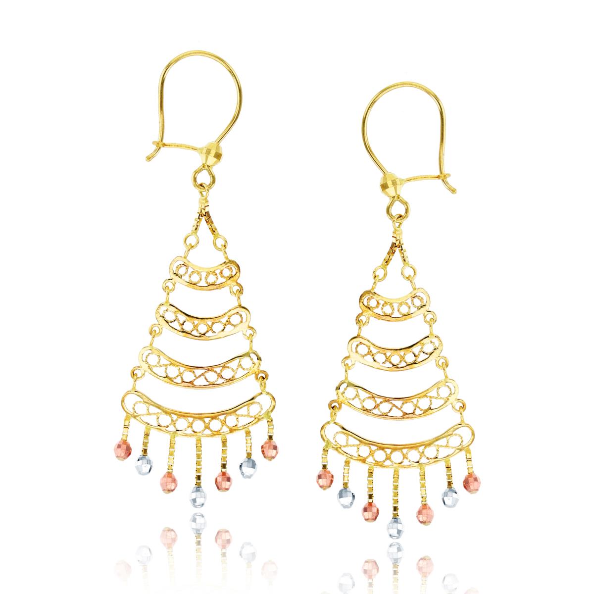 10K Tri-color Gold Graduated Vintage Dangling Earring 