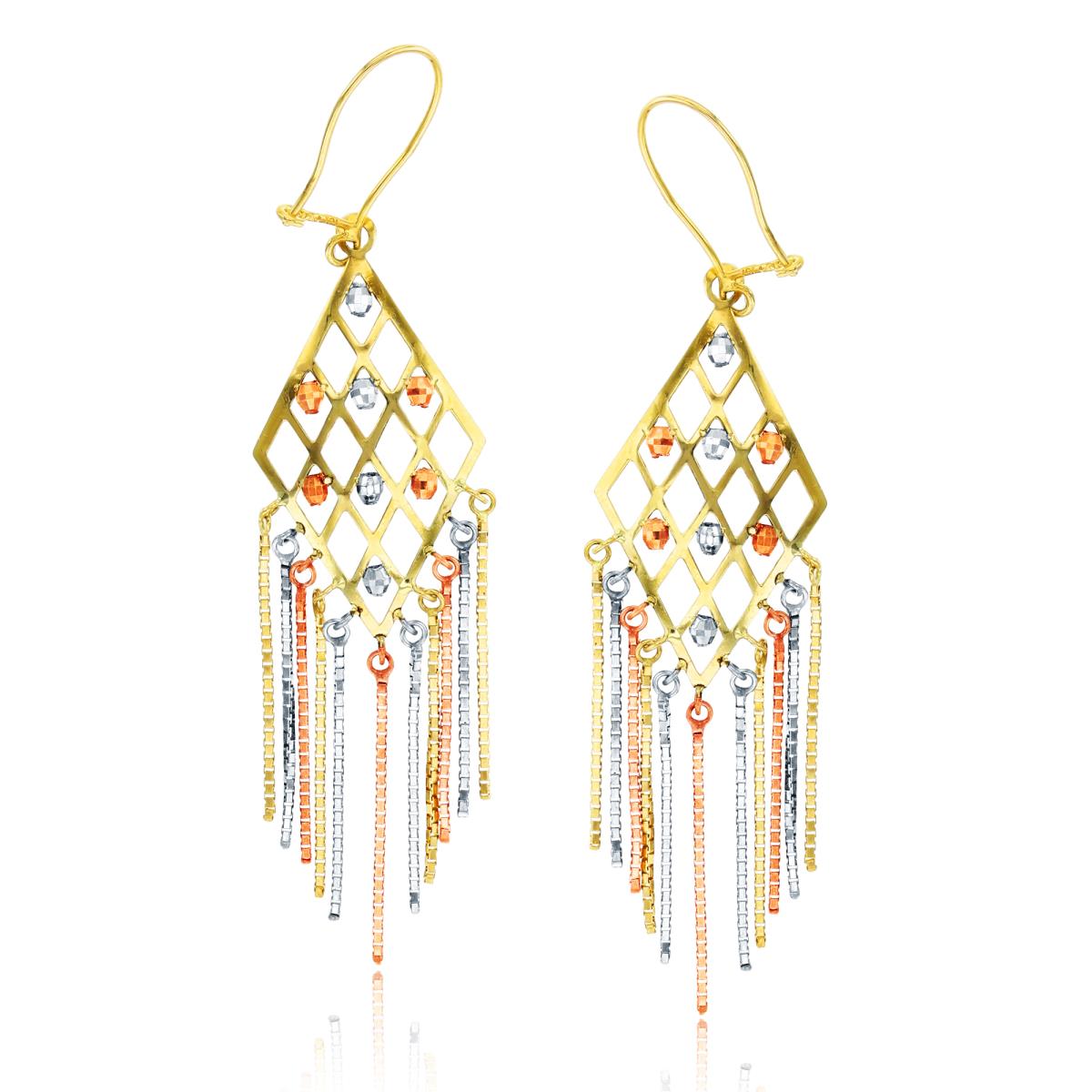 10K Gold Tri-color DC Bead Chandelier Dangling Earring
