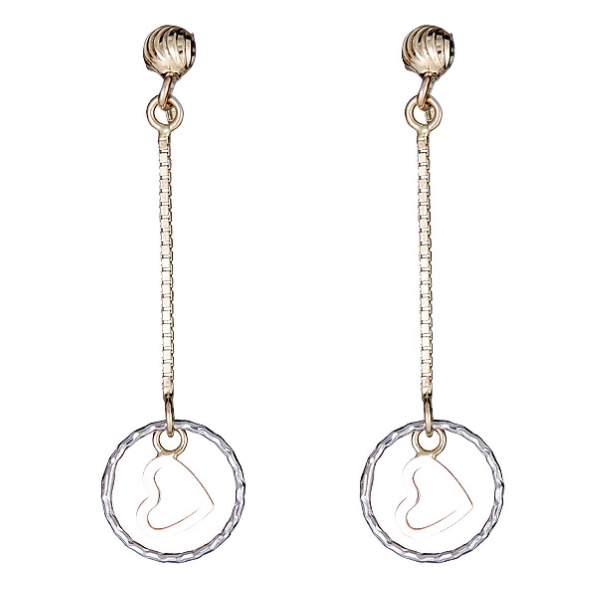 10K Tri-color Gold Circle Heart Dangling Earring