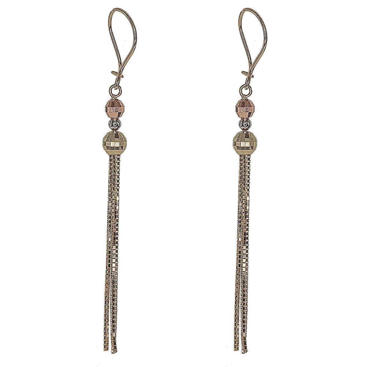 10K Gold Tricolor Disco Cut Dangling Bead Earrings