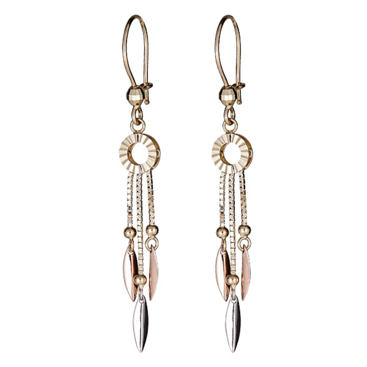 10K Gold Tri-color DC Circle and Polished left Dangling Earring