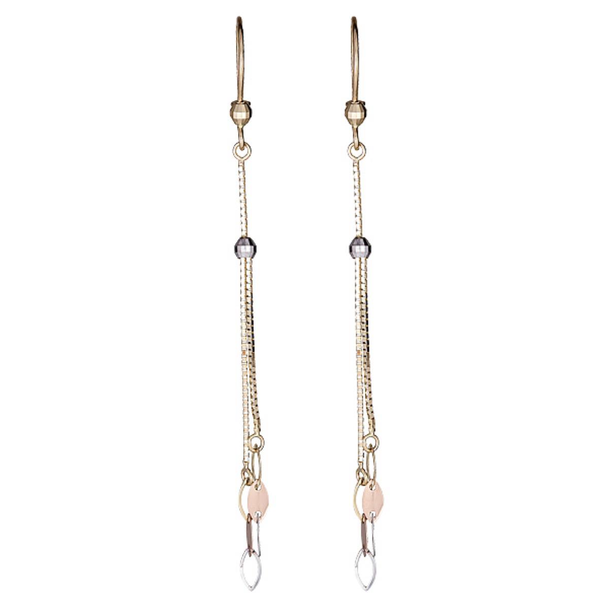 10K Gold Tri-color Fancy Bead Chain Dangling Earring 