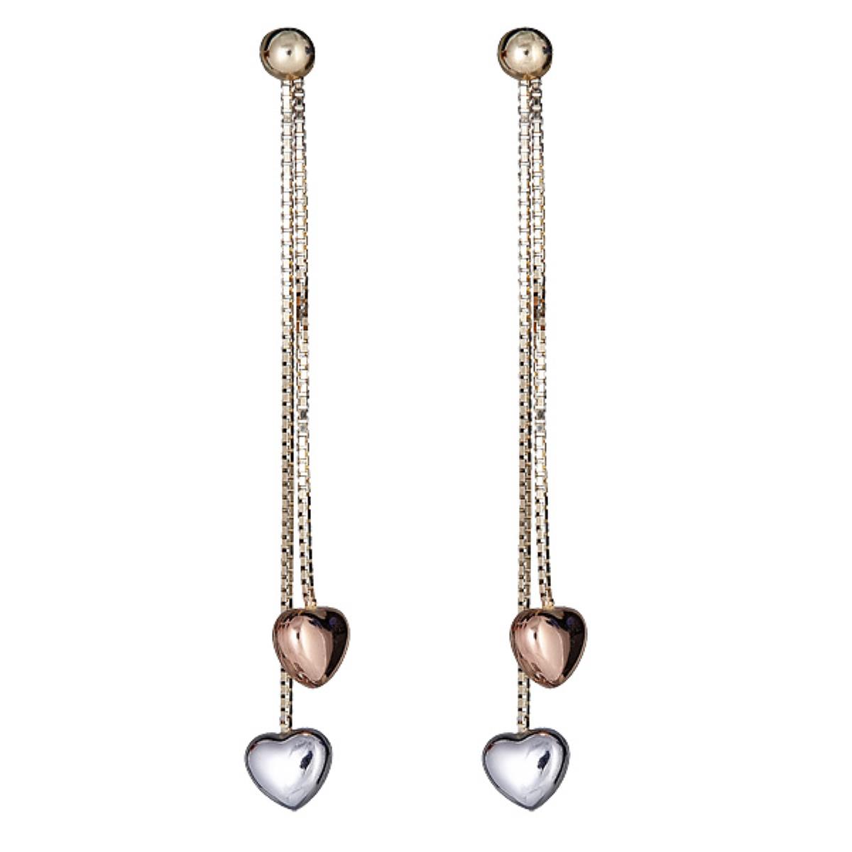 10K Tri-color Gold Polished Puffy Heart Dangle Earring