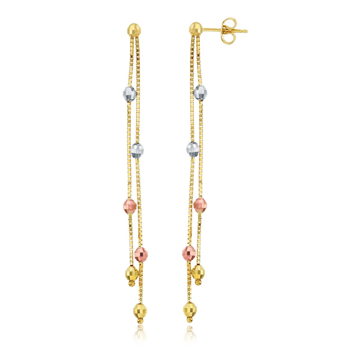 10K Tri-color Gold  Diamond Cut Bead Chain Dangle Earring